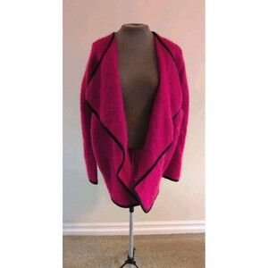 Tony Lambert VTG Wool Cocoon Coat Size 12 Womens BerryRed Open Shawl Collar Warm